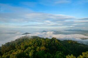 beautiful sea of mist and sunrise, view from Aiyoeweng View Point, Yala Province photo