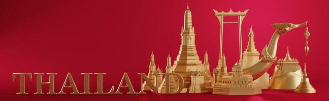 3d rendering illustration background the iconic of thailand travel concept the most beautiful places to visit in thailand in 3d illustration, thai architecture and tradition heritage. photo