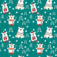 Cute bear in the winter forest celebrates christmas. Christmas print. Seamless pattern vector