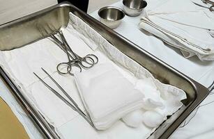 medical equipment surgical scissors in hospital photo