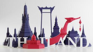 3d rendering illustration background the iconic of thailand travel concept the most beautiful places to visit in thailand in 3d illustration, thai architecture and tradition heritage. photo