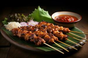 An indonesian sate ayam on top of wooden table photo