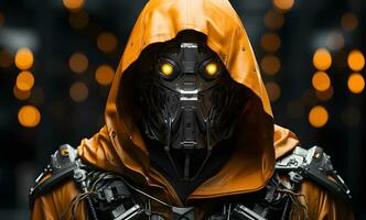 View of futuristic dressed cyber soldier photo