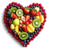 mix fruit heart shape with copy space area isolated in white background health concept AI generated photo