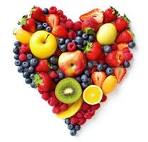 mix fruit heart shape with copy space area isolated in white background AI generated photo