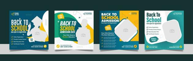 School admission social media post banner, educational social media post square flyer back to school web banner design template. vector