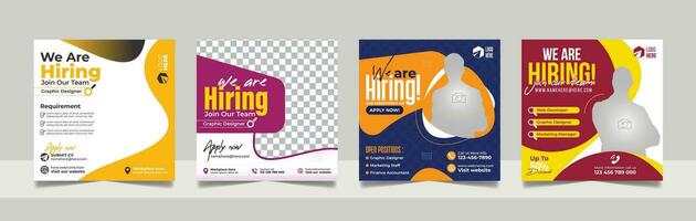 We are hiring job vacancy social media post template set. vacant recruitment marketing web banner square flyer design. vector