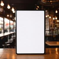 AI Generative High quality photo of big tablet with blank screen on the table, perfect to create mockup preview