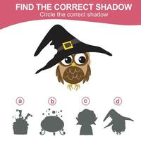 Find the correct shadow. Match the image with the shadow. Worksheet for kid. Educational printable worksheet vector