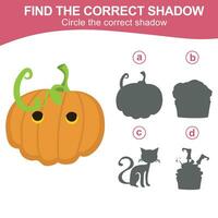 Find the correct shadow. Match the image with the shadow. Worksheet for kid. Educational printable worksheet vector