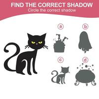 Find the correct shadow. Match the image with the shadow. Worksheet for kid. Educational printable worksheet vector