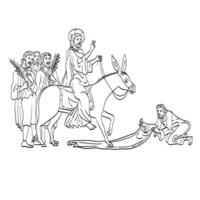 Jesus on Palm Sunday Medieval Drawing vector