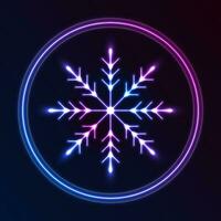 Blue purple neon snowflake and circles abstract glowing background vector