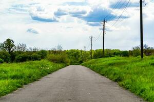 Beautiful horizon scenery in village meadow on color natural background photo