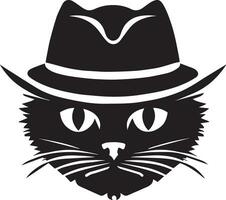 Cat face vector silhouette, cat face with cap vector silhouette