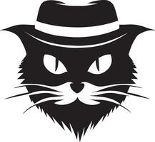 Cat face vector silhouette, cat face with cap vector silhouette