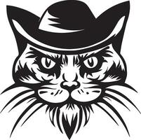 Cat face vector silhouette, cat face with cap vector silhouette