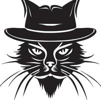 Cat face vector silhouette, cat face with cap vector silhouette