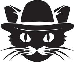 Cat face vector silhouette, cat face with cap vector silhouette