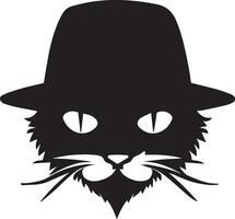 Cat face vector silhouette, cat face with cap vector silhouette