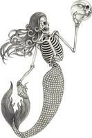 Mermaid skull hand drawing and make graphic vector. vector