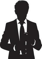 Business man Stand with cellphone vector silhouette