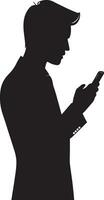 Business man Stand with cellphone vector silhouette