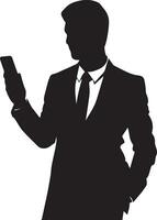 Business man Stand with cellphone vector silhouette