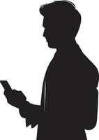 Business man Stand with cellphone vector silhouette