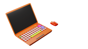 3D rendering of colorful laptop and mouse, mice, work and learning online concept, computer notebook for personal use png