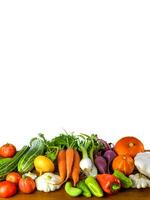 Healthy food background. Food photography of various vegetables isolated on white background. Space for copy. photo