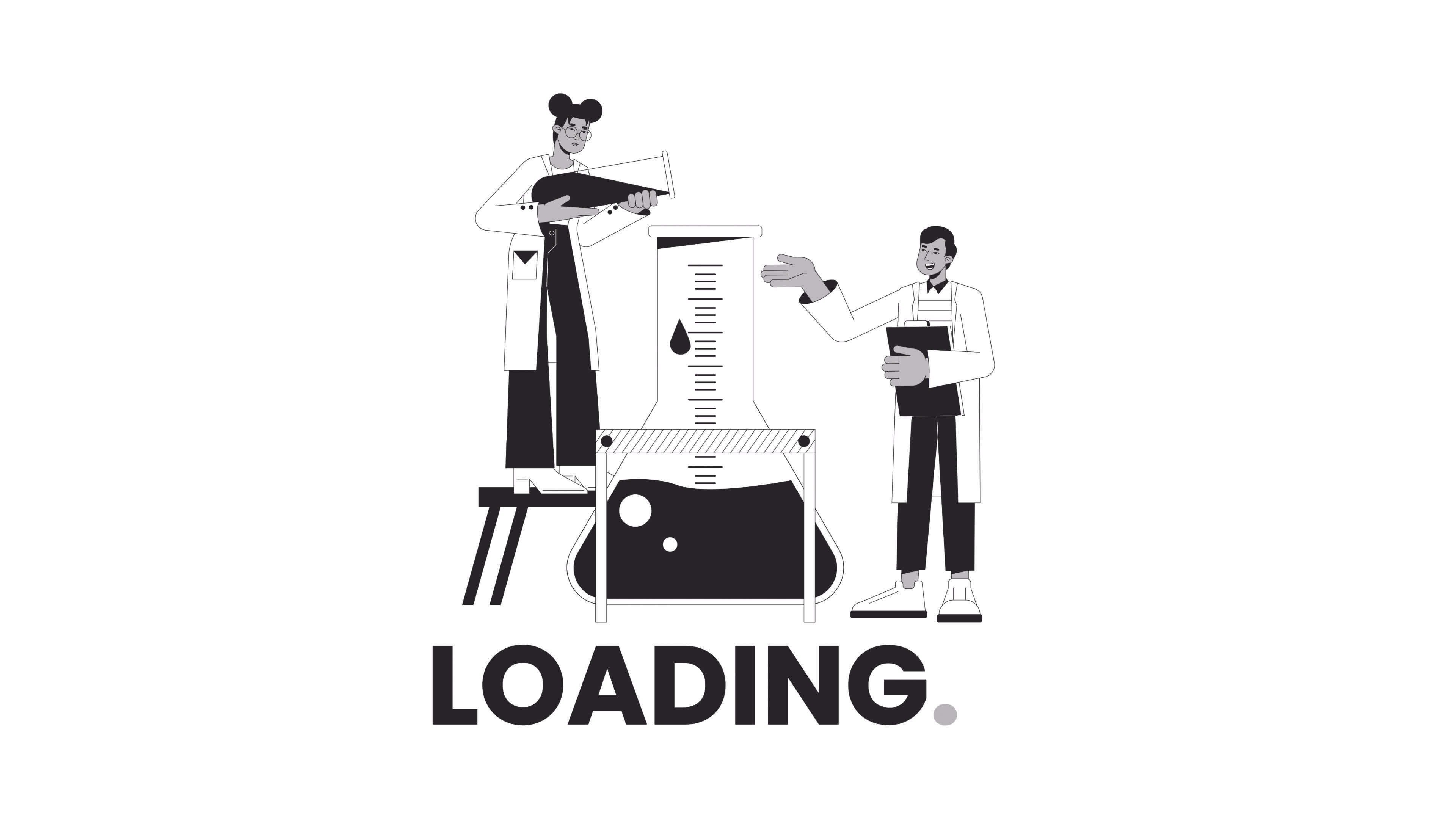 Lab technicians conducting chemical experiment bw loading animation ...