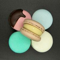 Macaroons on a grey background. photo