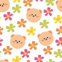 seamless pattern cartoon bear and flower, cute animal wallpaper for textile , gift wrap paper vector