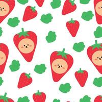 strawberry pattern red and bear cute,cartoon seamless background, vector illustration, wallpaper, textiles, bag, garment, fashion design