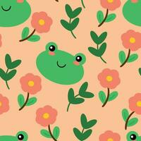 seamless pattern cartoon frog and flower red. cute animal wallpaper for textile, gift wrap paper vector