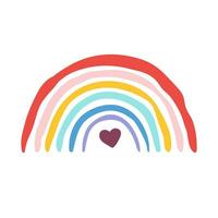 Boho rainbow icon with a heart inside, cute vector illustration