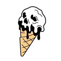 Melting ice cream cone,  in a shape of a skull. Scary, gothic, emo, halloween vector icon, simple illustration