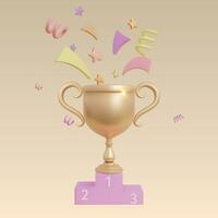 Realistic Detailed 3d Plasticine Golden Trophy Cup. Vector