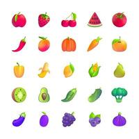 Realistic Detailed 3d Color Fluent Fruit and Vegetable Icon Set. Vector