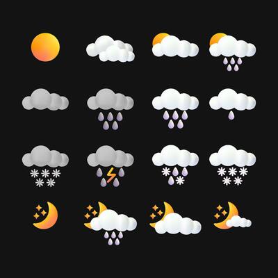 3d Cute Weather Forecast Set Cartoon Style. Vector