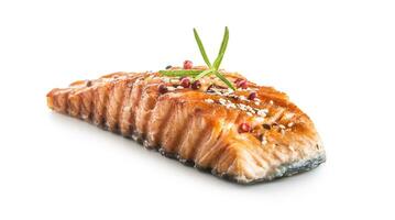 Grilled salmon fillet with sesame herb and pepper. photo
