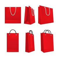 Realistic Detailed 3d Red Shopping Bags Set. Vector