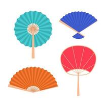 Cartoon Color Chinese Hand Fan Icon Set. Vector