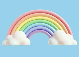 3d Rainbow with Clouds Cartoon Style. Vector
