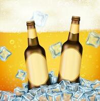 Realistic Detailed 3d Brown Glass Beer Bottle Ads Banner Concept Poster Card. Vector