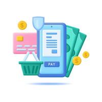 3d Concept Payment Processing Plasticine Cartoon Style. Vector