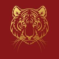 Golden Tiger Head on a Red Background. Vector