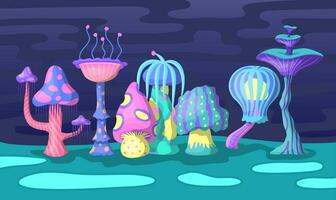 Cartoon Color Fantasy World Landscape Scene Concept. Vector