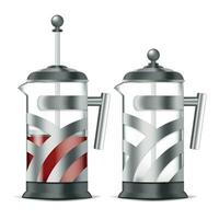 Realistic Detailed 3d French Press Coffee Maker Set. Vector